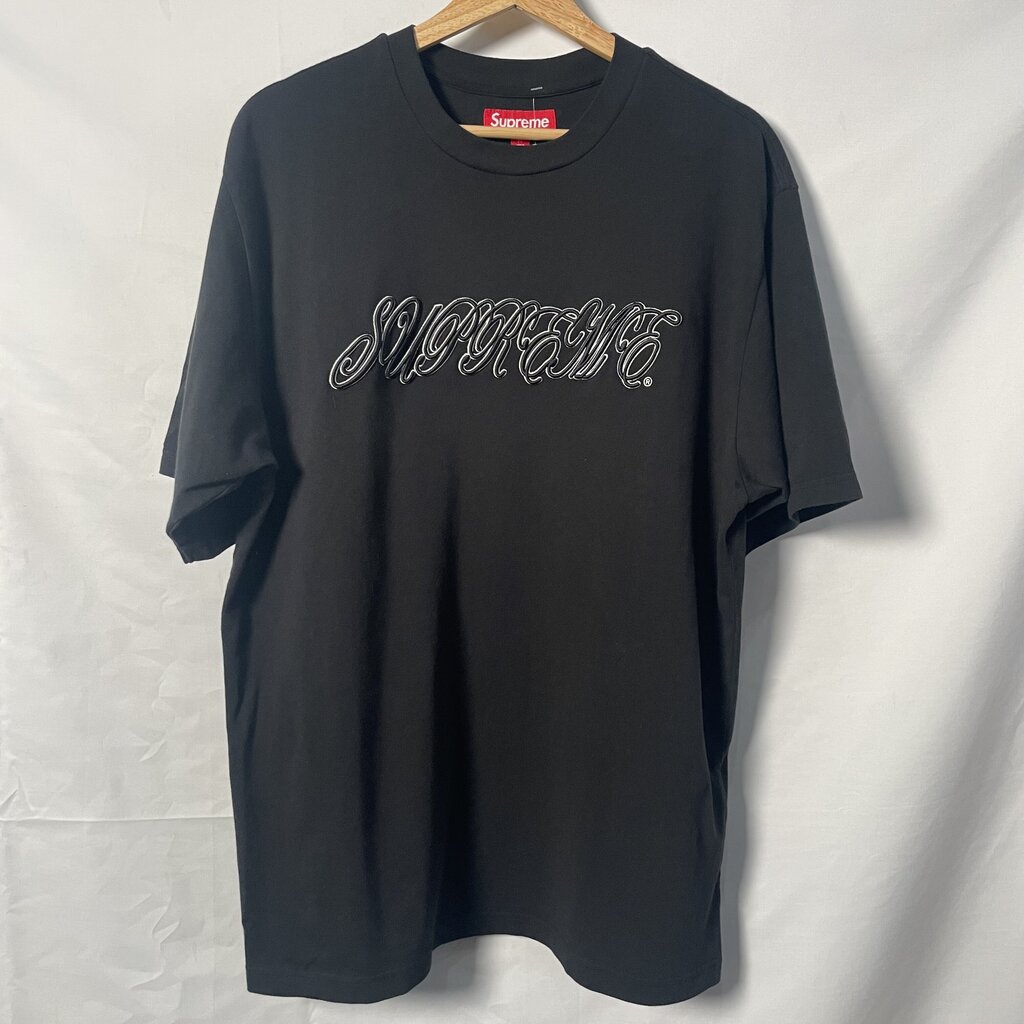 Supreme Black Cursive Logo Tee Sz. M