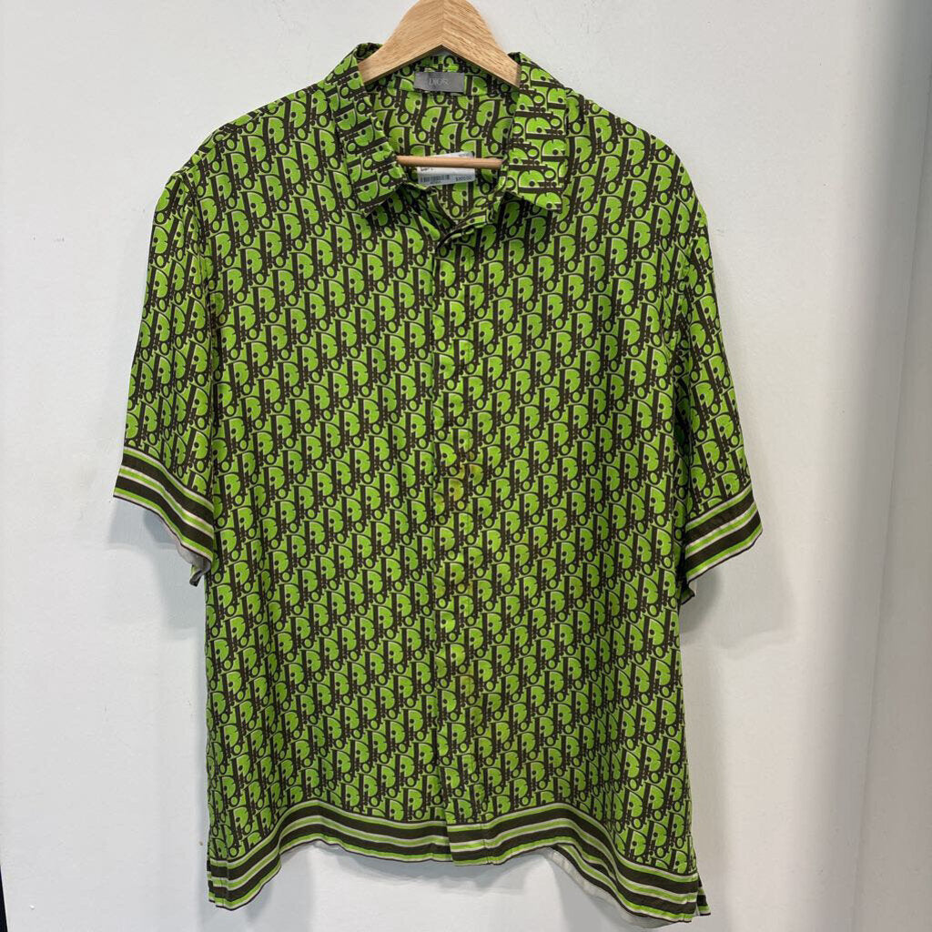 DIOR OBLIQUE GREEN SLIK SHIRT L
