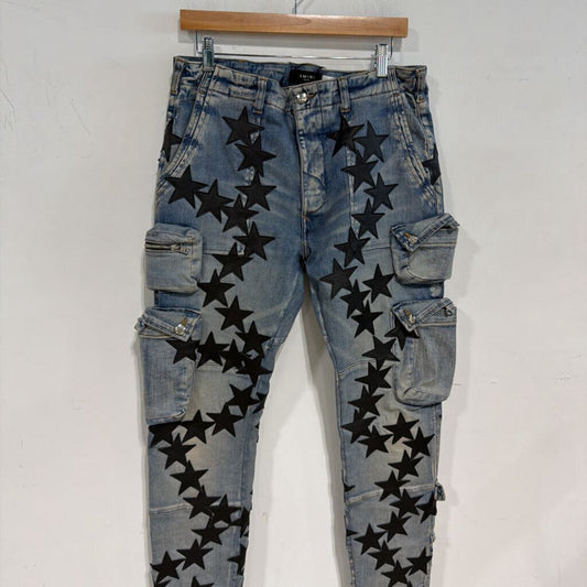 AMIRI BLACK AND LIGHT DENIM STARS SZ 36