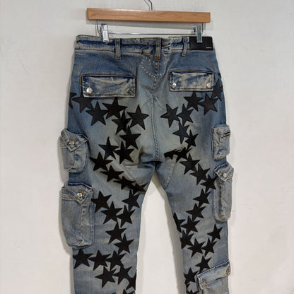 AMIRI BLACK AND LIGHT DENIM STARS SZ 36