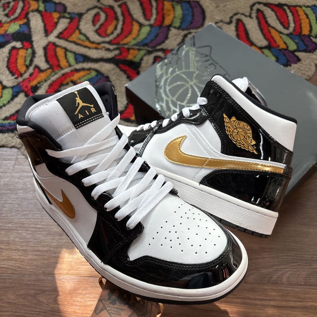 JORDAN 1 "PATENT BLACK WHITE GOLD" SZ 9.5