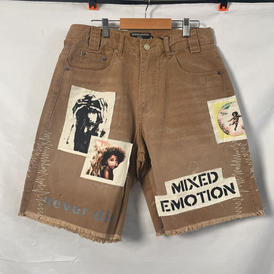 Mixed Emotion Tan PatchWork Shorts Sz. 30
