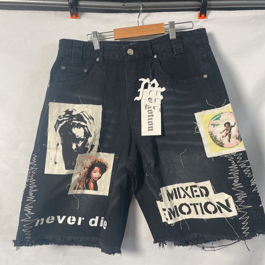 Mixed Emotion Black PatchWork Shorts Sz. 32
