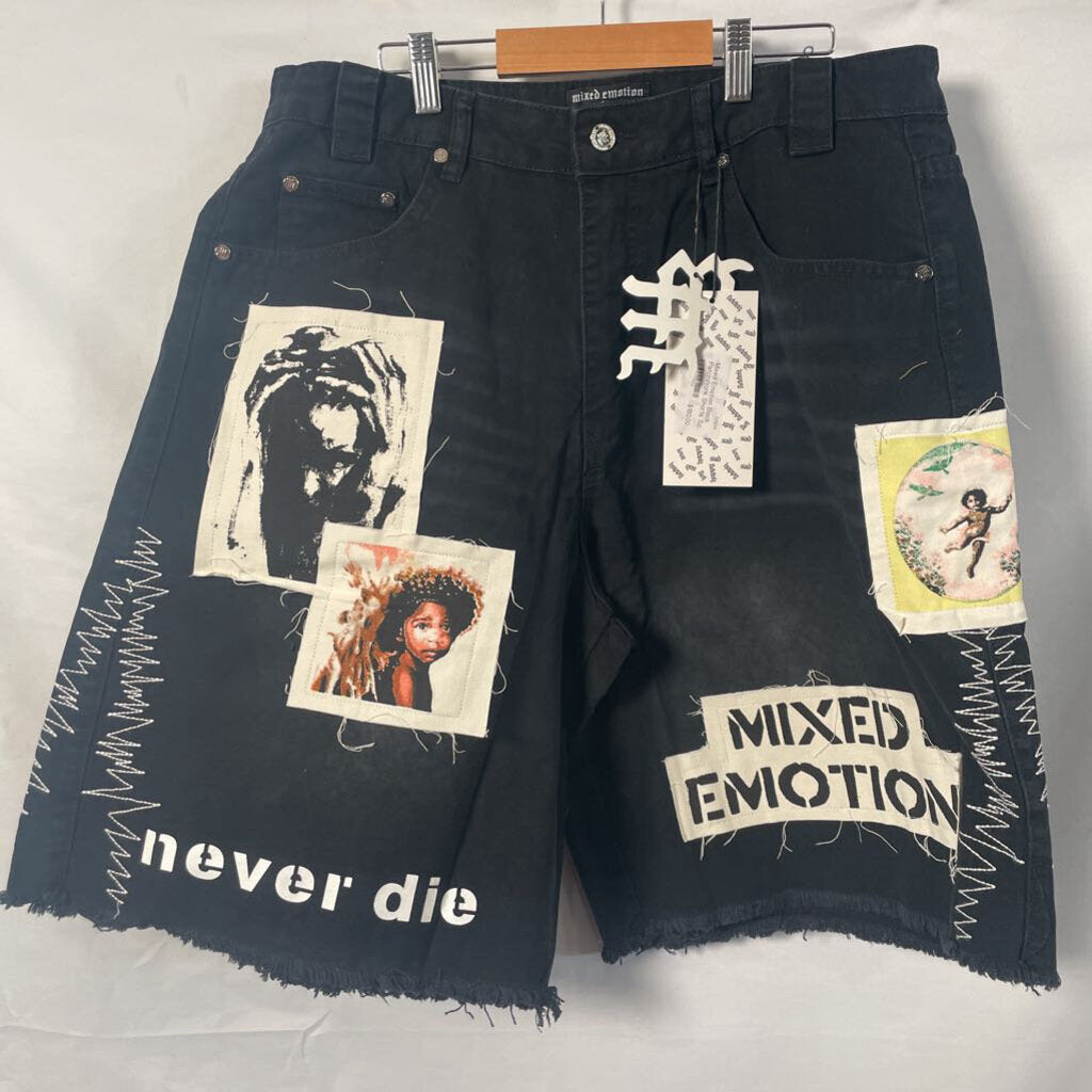 Mixed Emotion Black PatchWork Shorts Sz. 34