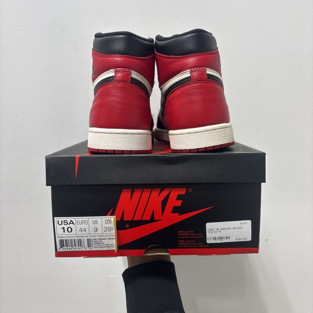 USED '18 JORDAN 1 BLACK TOE SZ 10