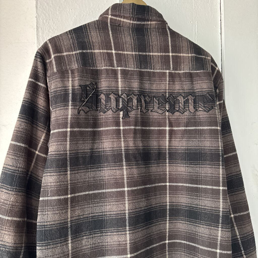 SUPREME BACK LOGO FLANNEL JACKET SZ M